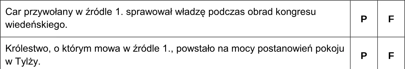 Oceń prawdziwość poniższych stwierdzeń. Wybierz P, jeśli stwierdzenie jest prawdziwe, albo F – jeśli jest fałszywe.