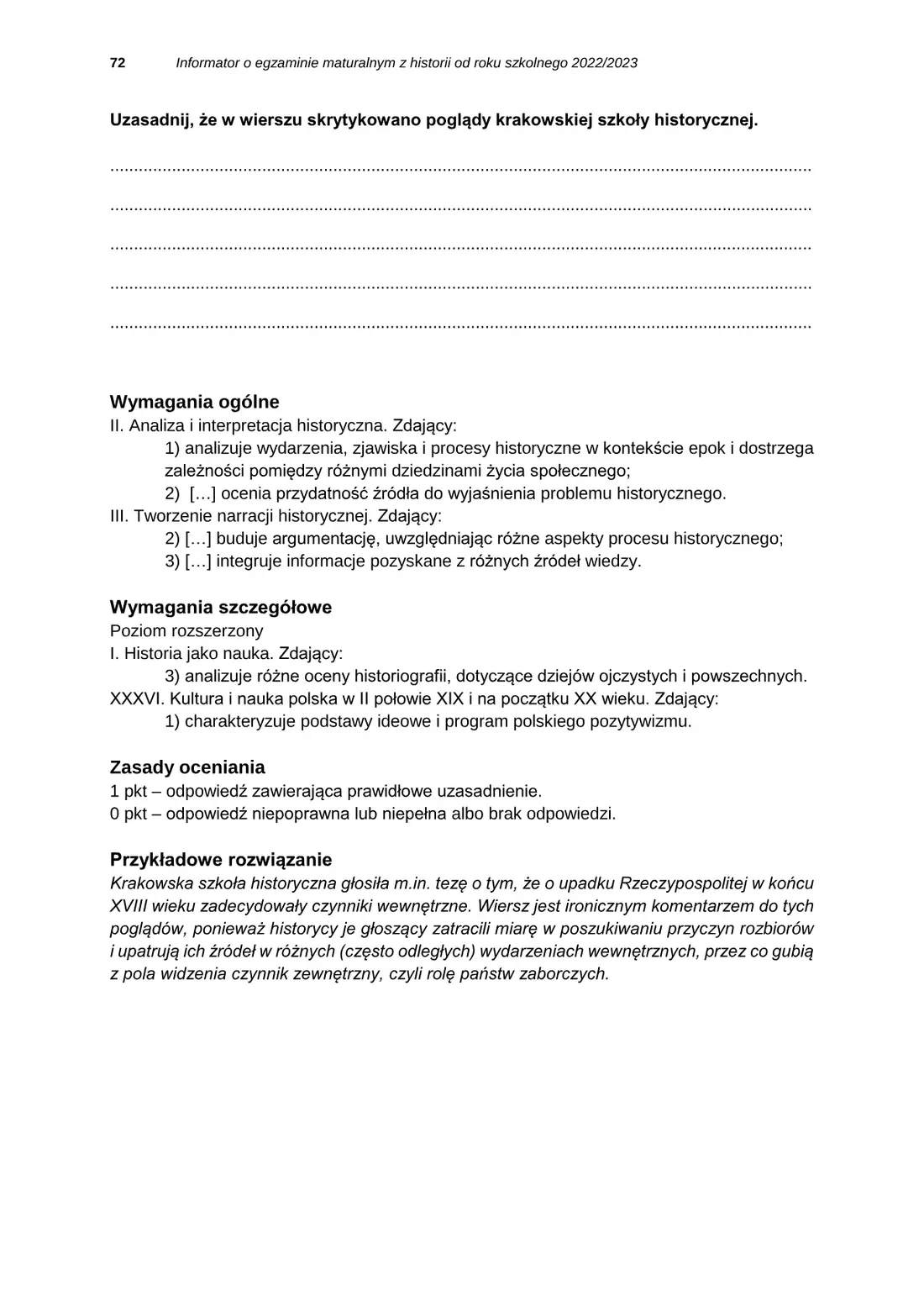 Informator o egzaminie maturalnym z historii od roku szkolnego 2022/2023 – strona 72