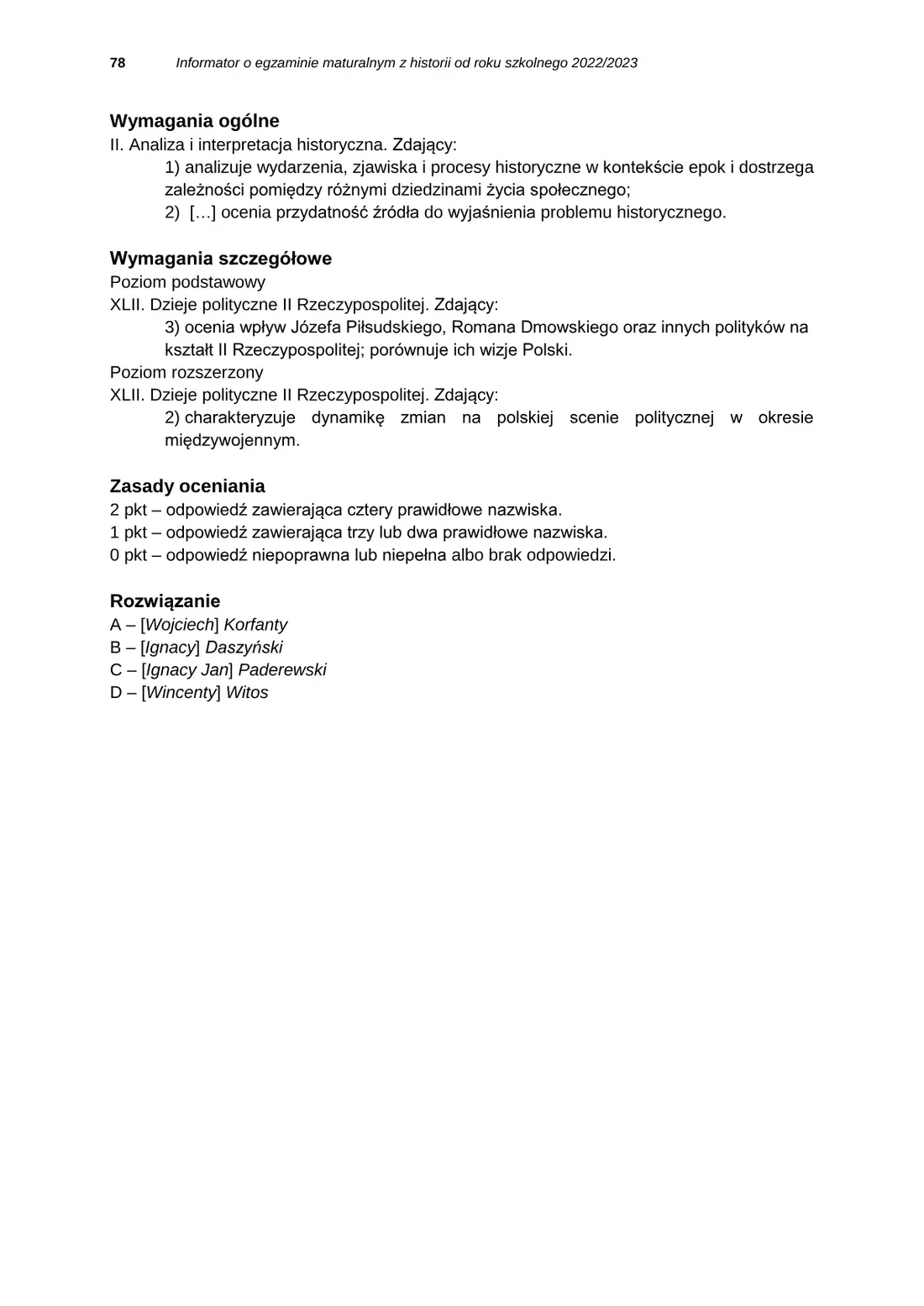 Informator o egzaminie maturalnym z historii od roku szkolnego 2022/2023 – strona 78