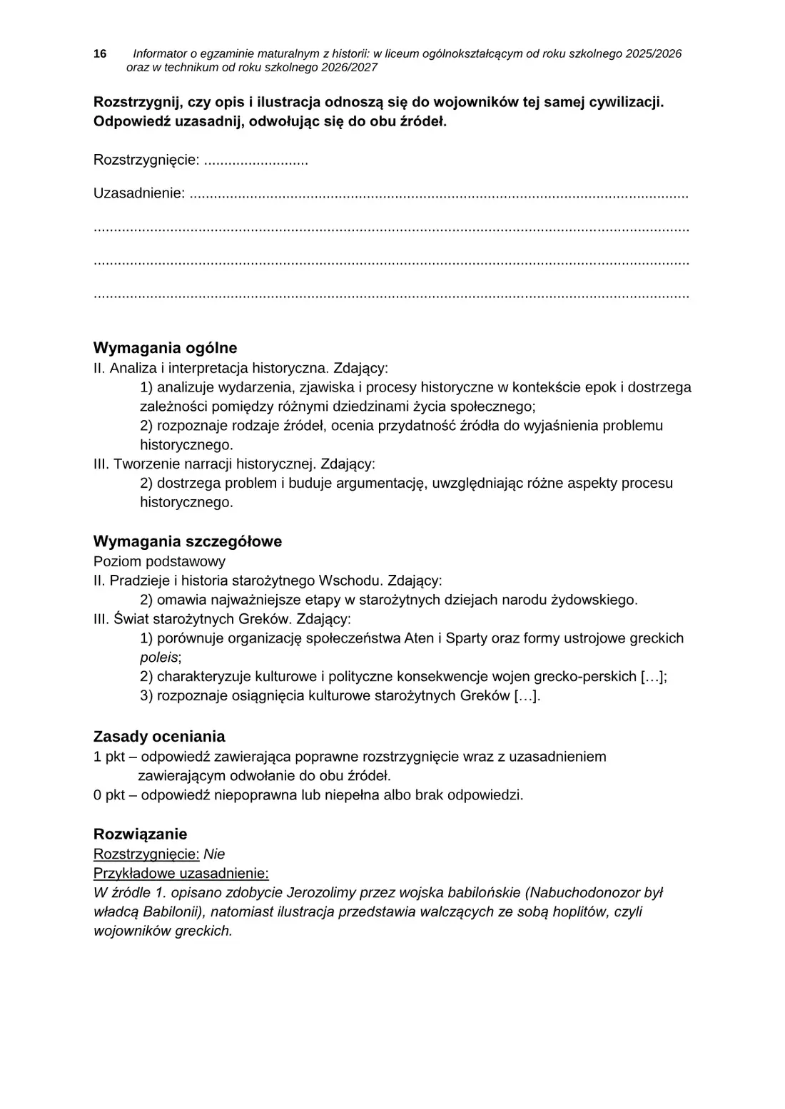 Informator o egzaminie maturalnym z historii od roku szkolnego 2025/2026 – strona 16