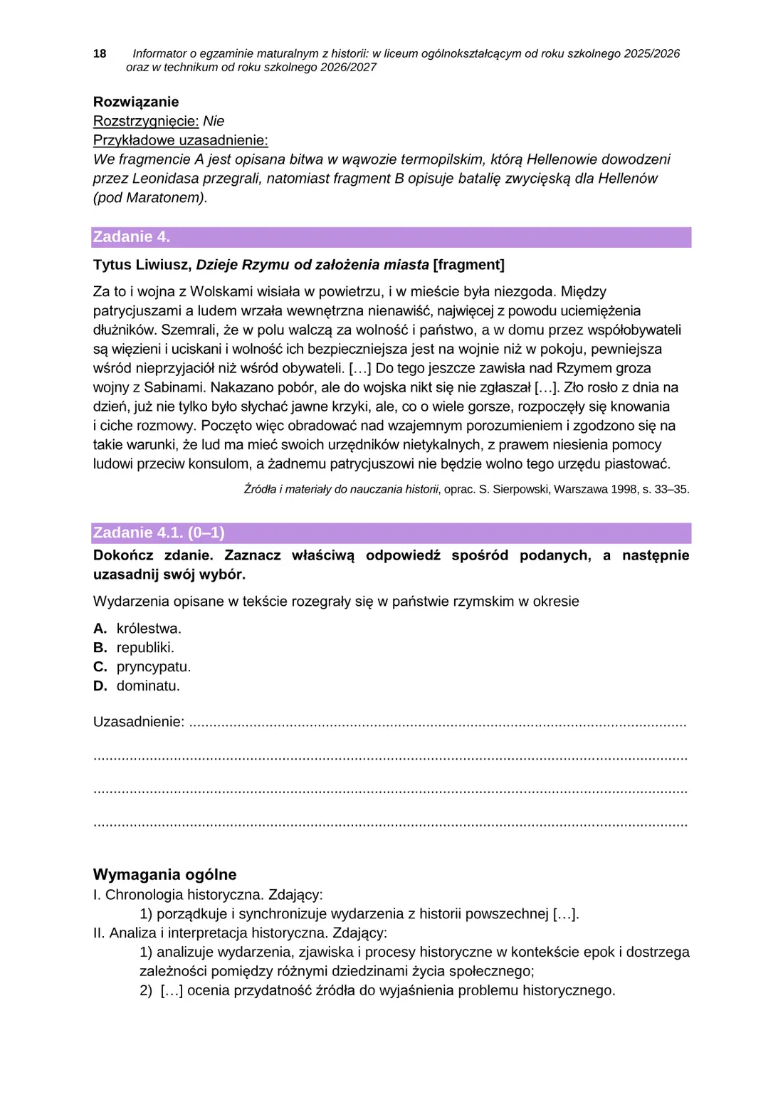 Informator o egzaminie maturalnym z historii od roku szkolnego 2025/2026 – strona 18