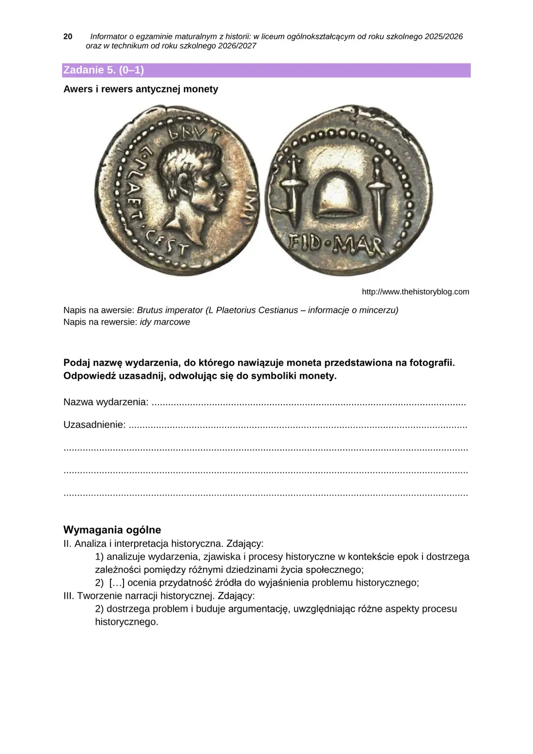 Informator o egzaminie maturalnym z historii od roku szkolnego 2025/2026 – strona 20