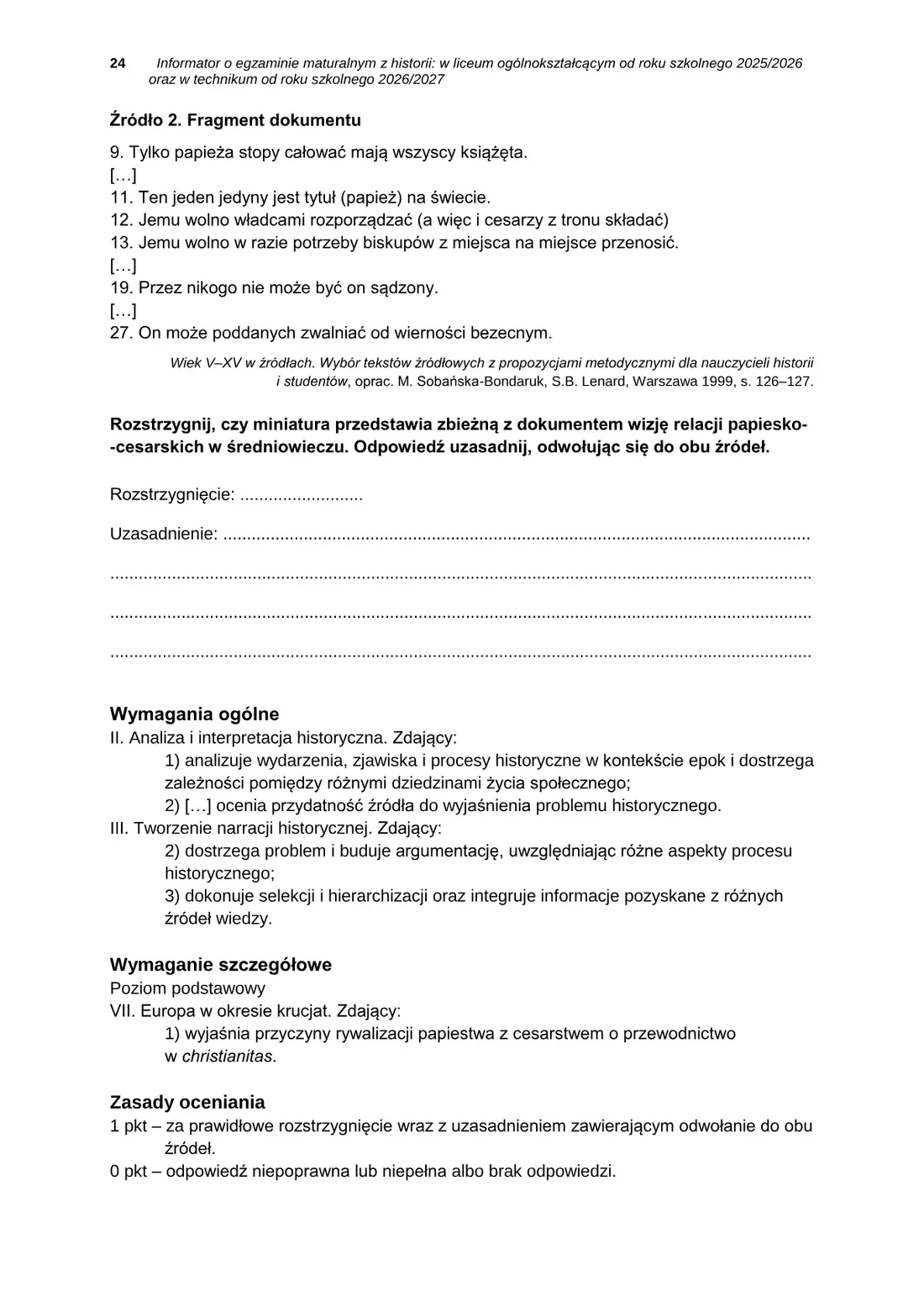 Informator o egzaminie maturalnym z historii od roku szkolnego 2025/2026 – strona 24