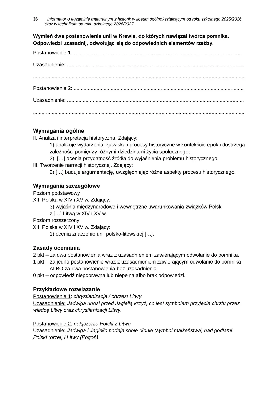 Informator o egzaminie maturalnym z historii od roku szkolnego 2025/2026 – strona 36