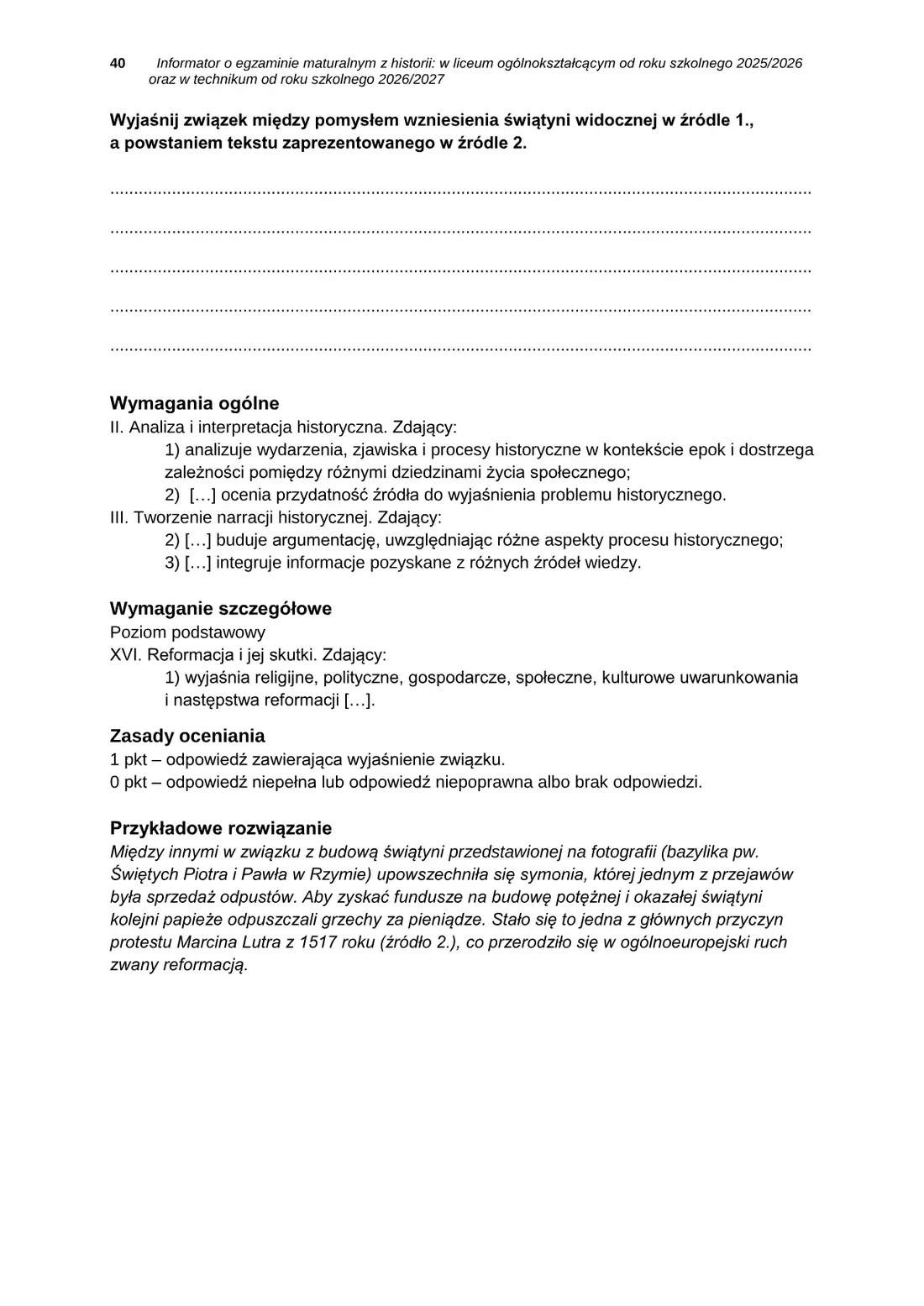 Informator o egzaminie maturalnym z historii od roku szkolnego 2025/2026 – strona 40