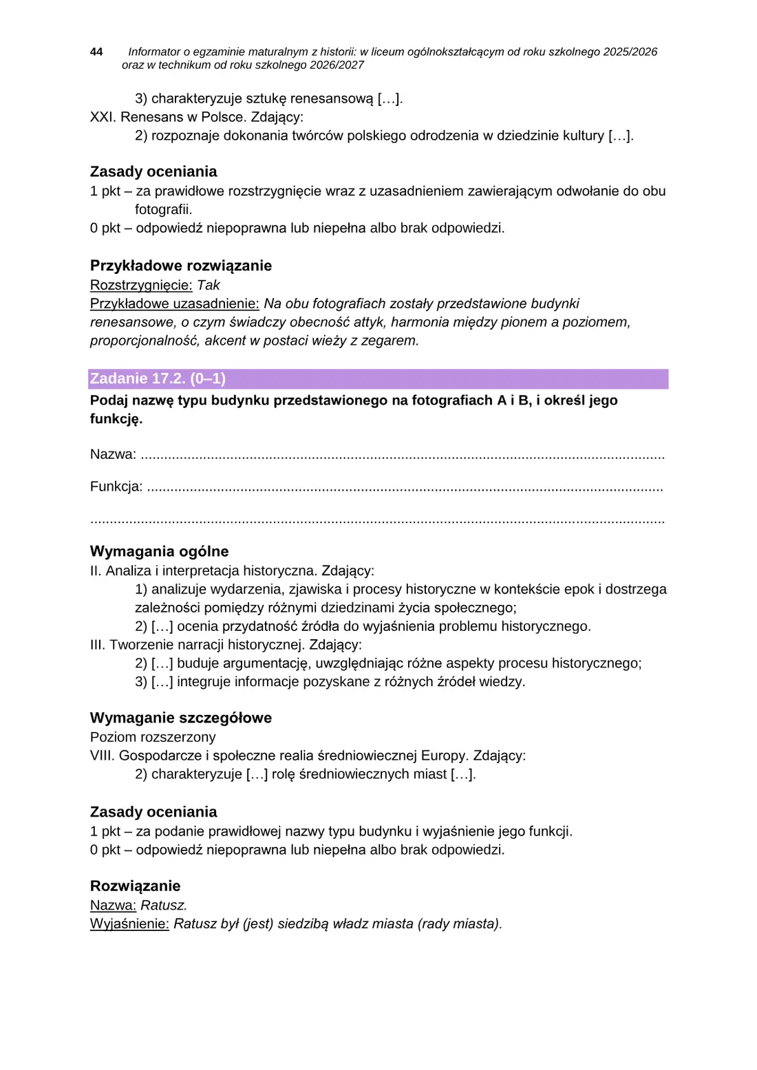 Informator o egzaminie maturalnym z historii od roku szkolnego 2025/2026 – strona 44