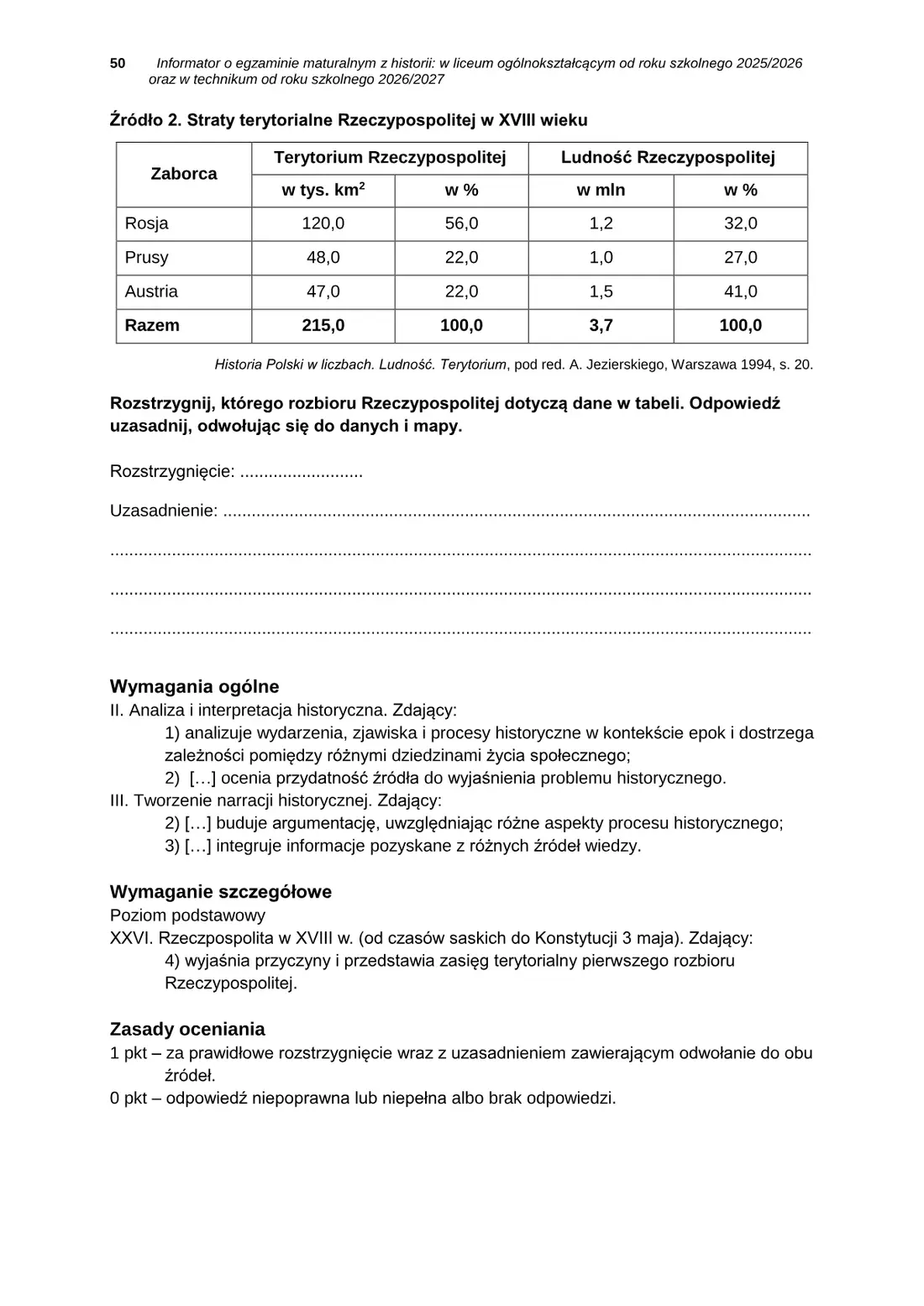 Informator o egzaminie maturalnym z historii od roku szkolnego 2025/2026 – strona 50