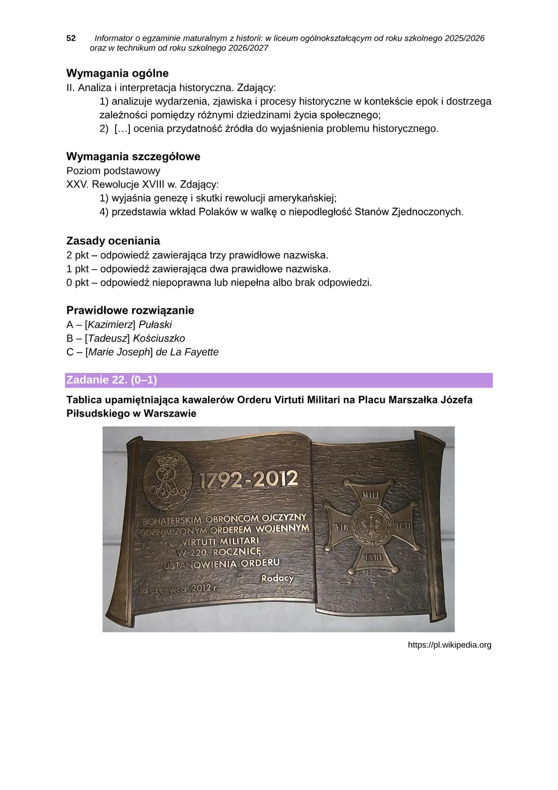 Informator o egzaminie maturalnym z historii od roku szkolnego 2025/2026 – strona 52