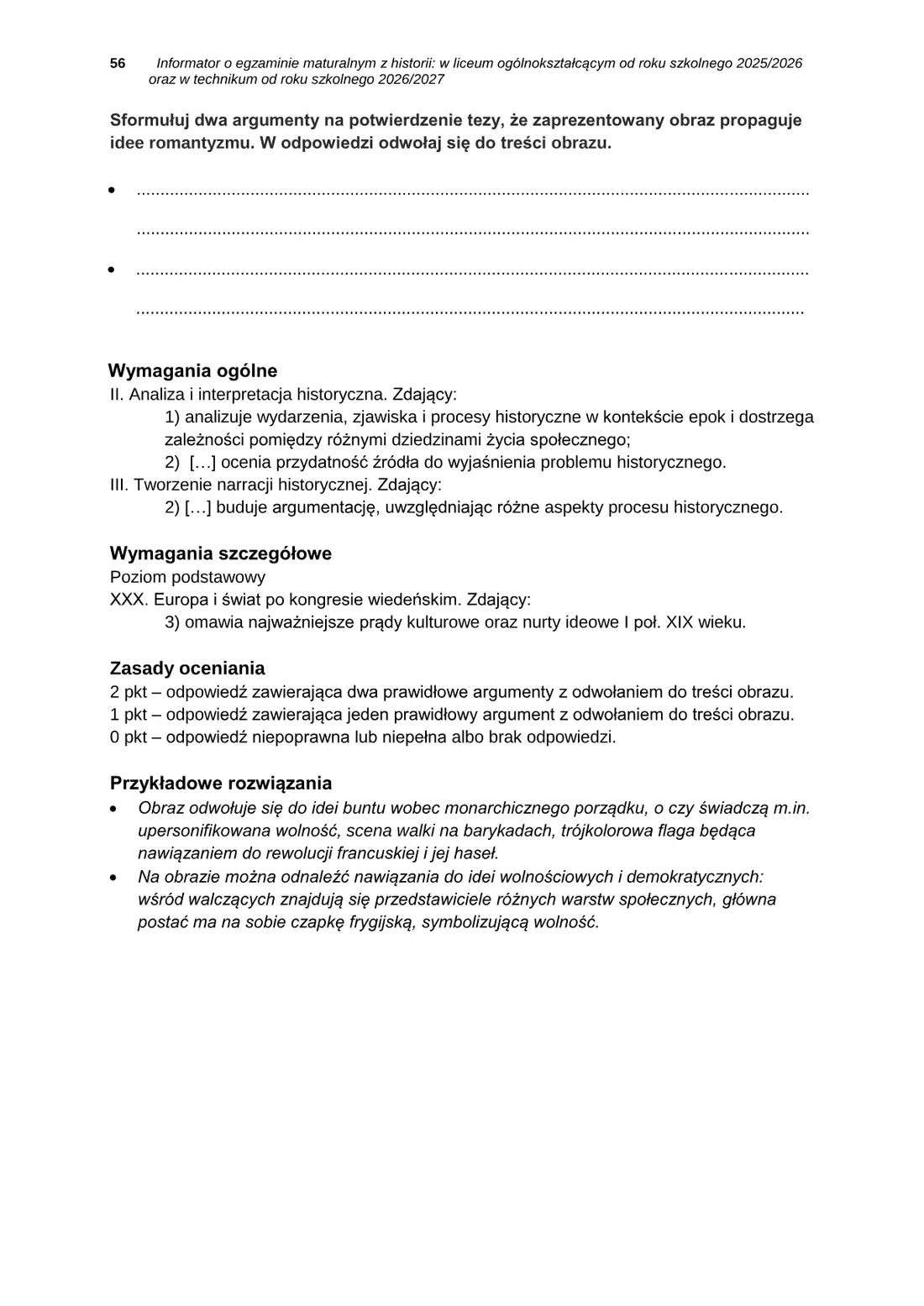 Informator o egzaminie maturalnym z historii od roku szkolnego 2025/2026 – strona 56
