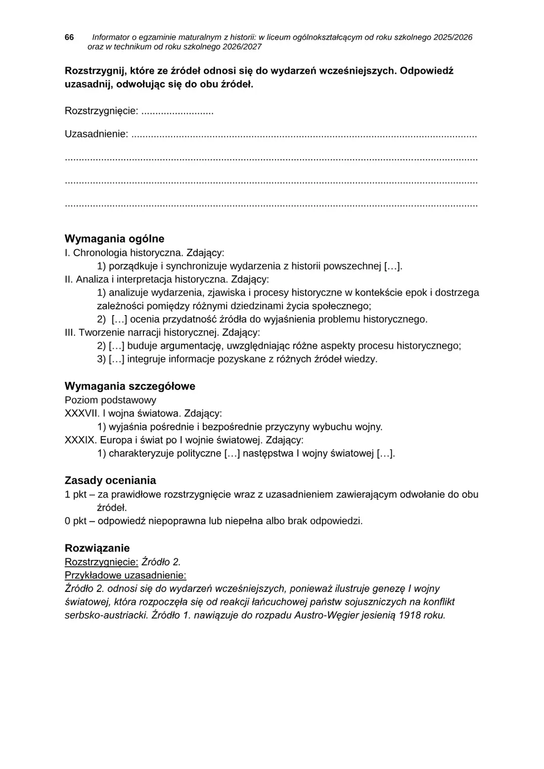 Informator o egzaminie maturalnym z historii od roku szkolnego 2025/2026 – strona 66