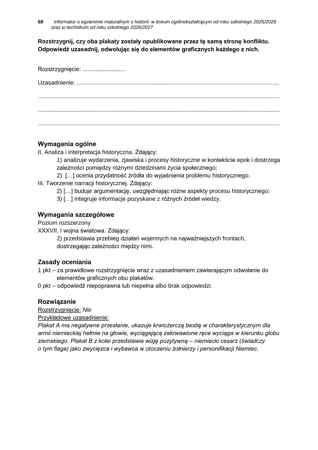 Informator o egzaminie maturalnym z historii od roku szkolnego 2025/2026 – strona 68
