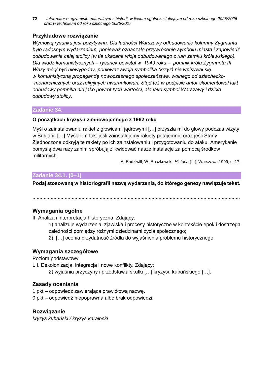 Informator o egzaminie maturalnym z historii od roku szkolnego 2025/2026 – strona 72