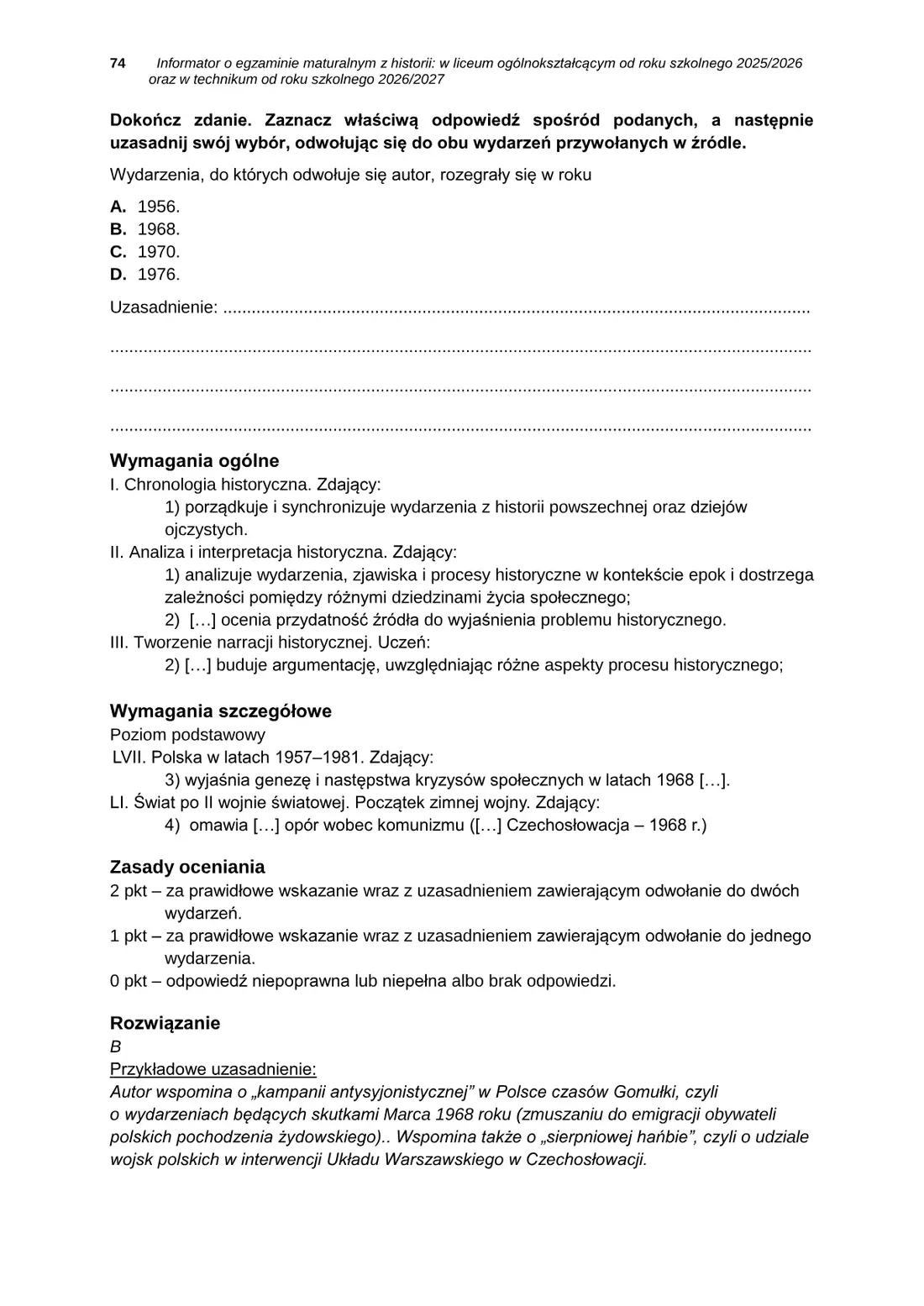 Informator o egzaminie maturalnym z historii od roku szkolnego 2025/2026 – strona 74