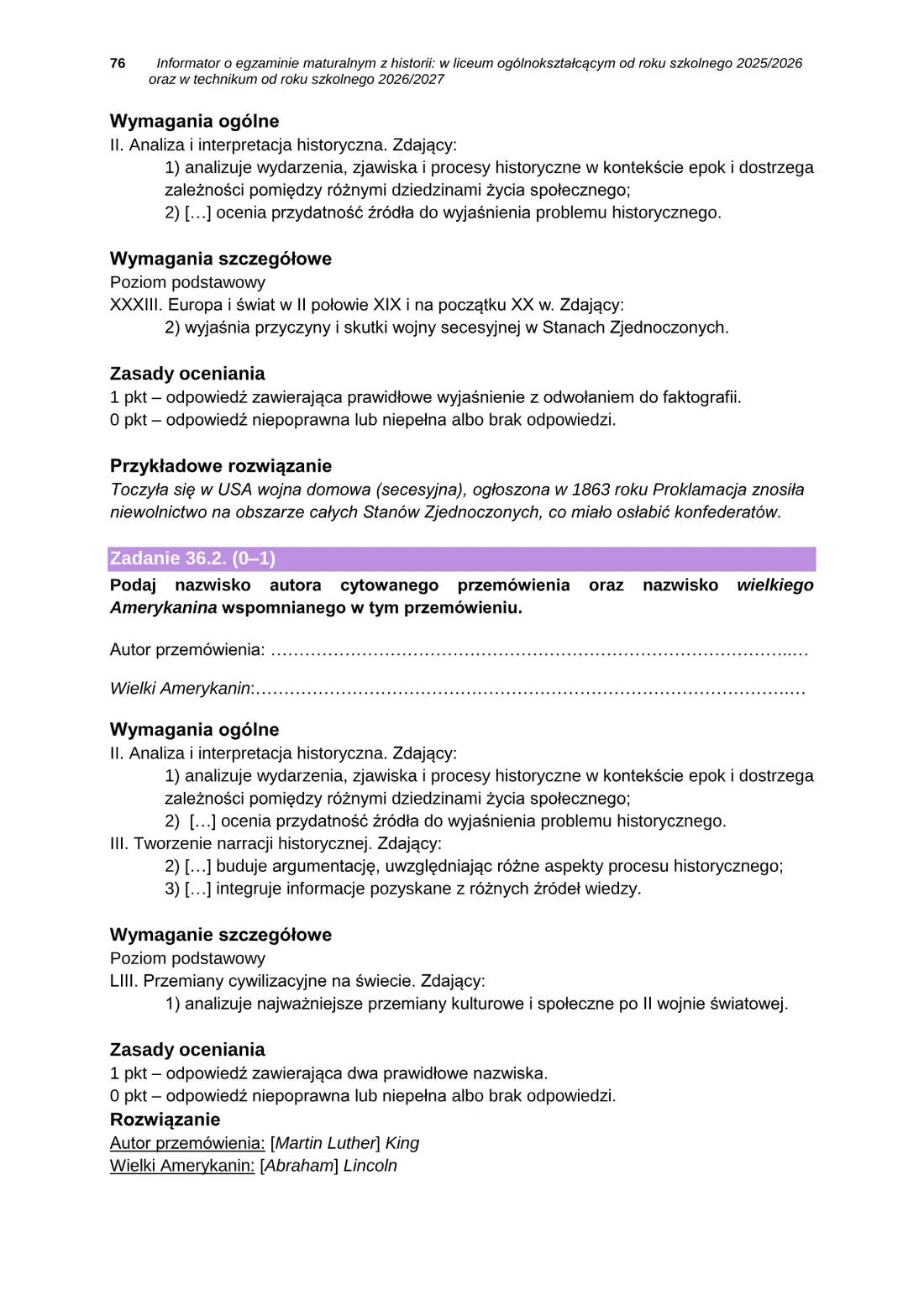 Informator o egzaminie maturalnym z historii od roku szkolnego 2025/2026 – strona 76